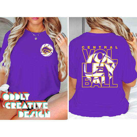 Central Wolves - Volleyball - Stacked Letters with Sketched Volleyball Inset