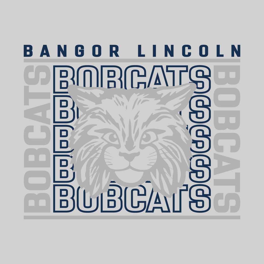 Bangor Lincoln Elementary - Spirit Wear - Bracketed Repeating Outlined Bobcats with Mascot