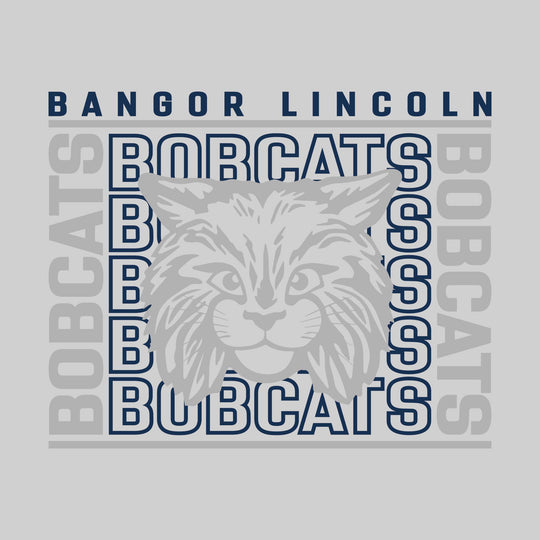 Bangor Lincoln Elementary - Spirit Wear - Bracketed Repeating Outlined Bobcats with Mascot