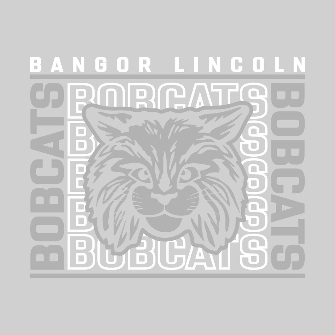 Bangor Lincoln Elementary - Spirit Wear - Bracketed Repeating Outlined Bobcats with Mascot