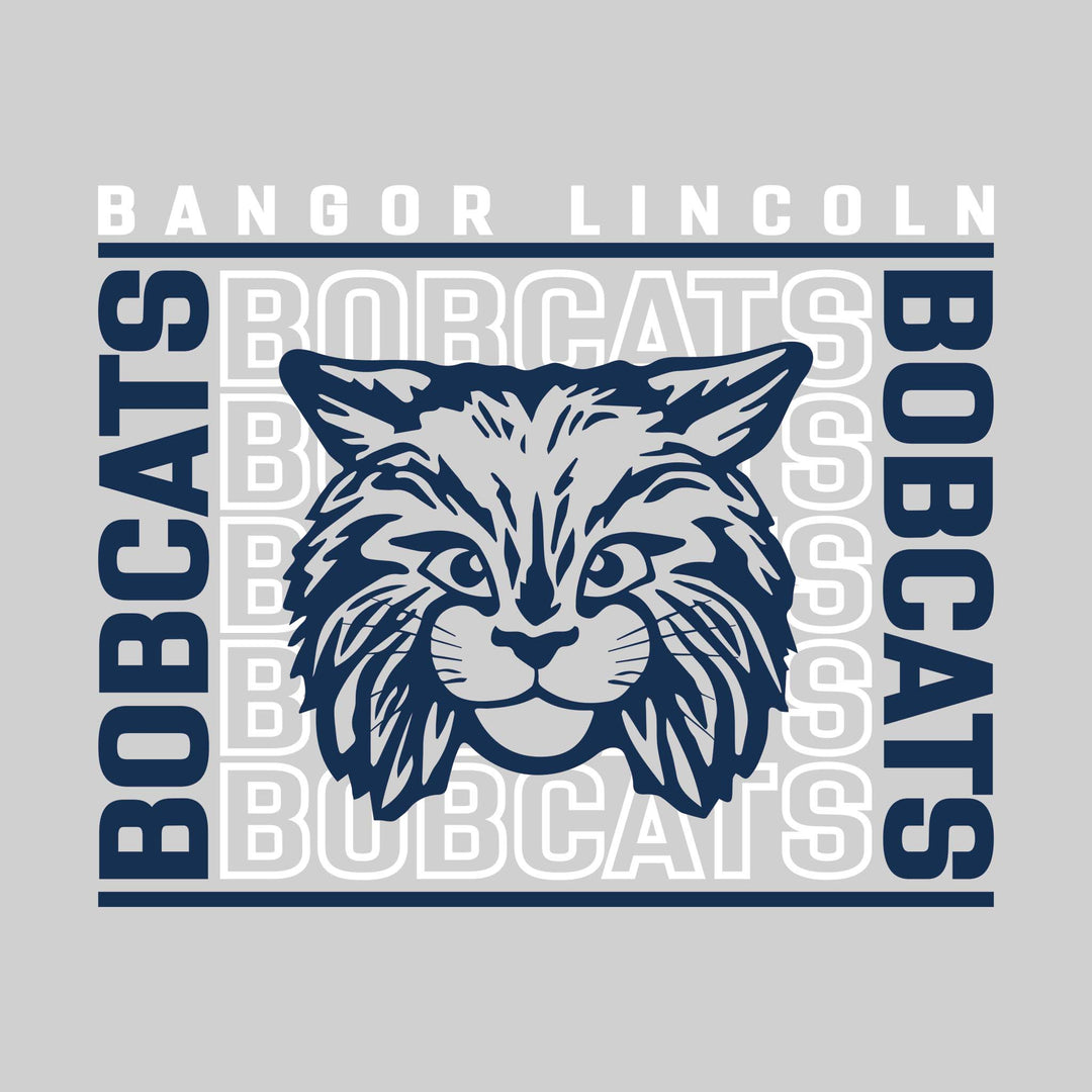 Bangor Lincoln Elementary - Spirit Wear - Bracketed Repeating Outlined Bobcats with Mascot