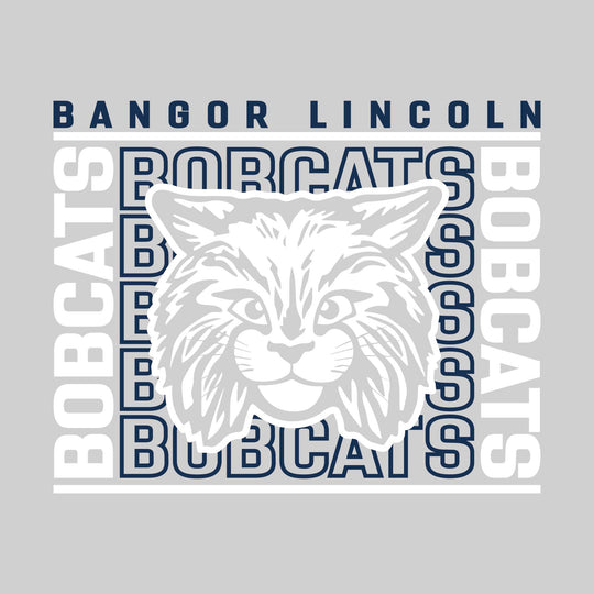 Bangor Lincoln Elementary - Spirit Wear - Bracketed Repeating Outlined Bobcats with Mascot