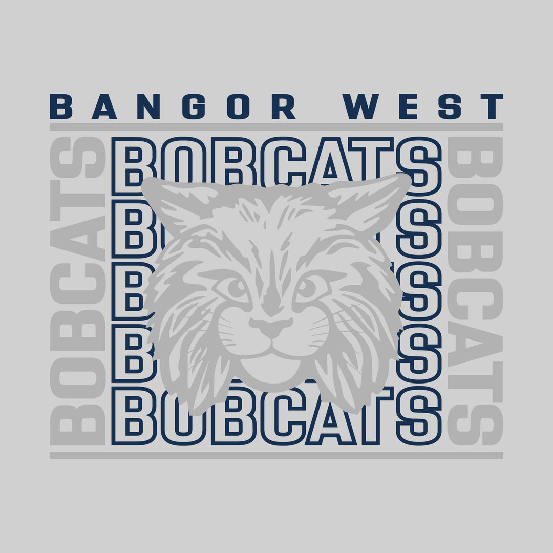 Bangor West Elementary - Spirit Wear - Bracketed Repeating Outlined Bobcats with Mascot