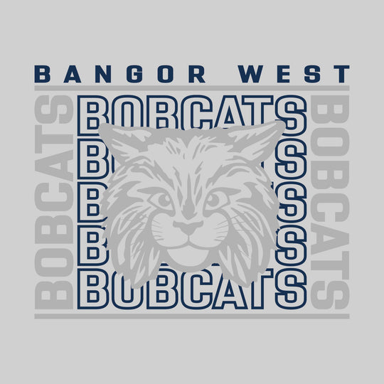 Bangor West Elementary - Spirit Wear - Bracketed Repeating Outlined Bobcats with Mascot