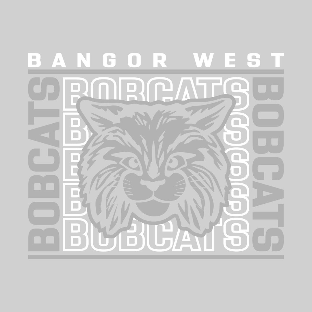 Bangor West Elementary - Spirit Wear - Bracketed Repeating Outlined Bobcats with Mascot