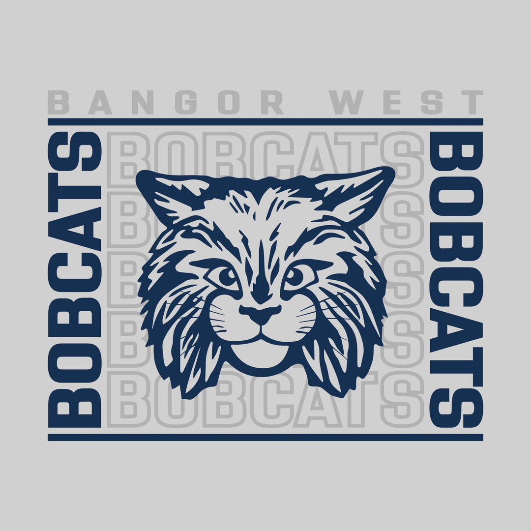 Bangor West Elementary - Spirit Wear - Bracketed Repeating Outlined Bobcats with Mascot