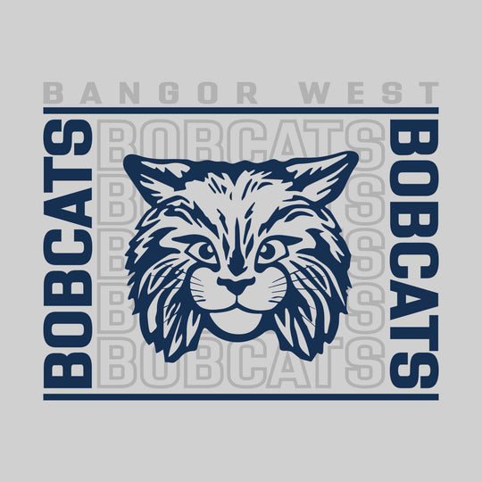 Bangor West Elementary - Spirit Wear - Bracketed Repeating Outlined Bobcats with Mascot