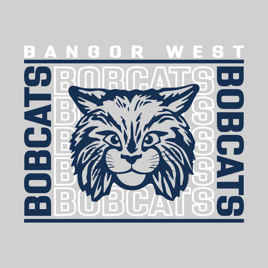 Bangor West Elementary - Spirit Wear - Bracketed Repeating Outlined Bobcats with Mascot