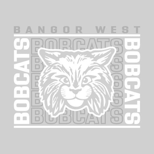 Bangor West Elementary - Spirit Wear - Bracketed Repeating Outlined Bobcats with Mascot