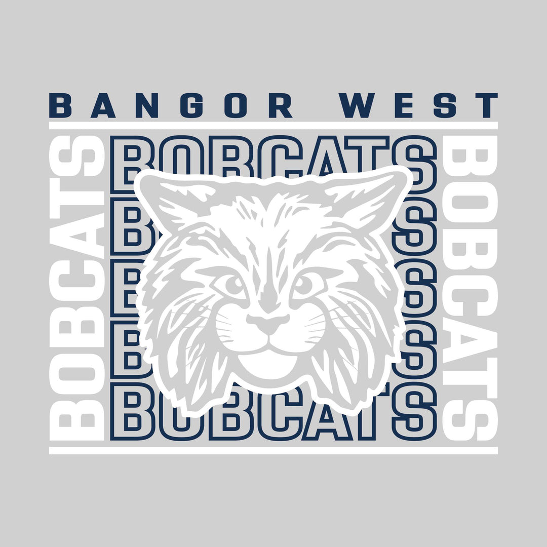 Bangor West Elementary - Spirit Wear - Bracketed Repeating Outlined Bobcats with Mascot