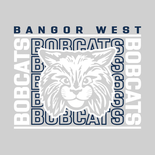 Bangor West Elementary - Spirit Wear - Bracketed Repeating Outlined Bobcats with Mascot