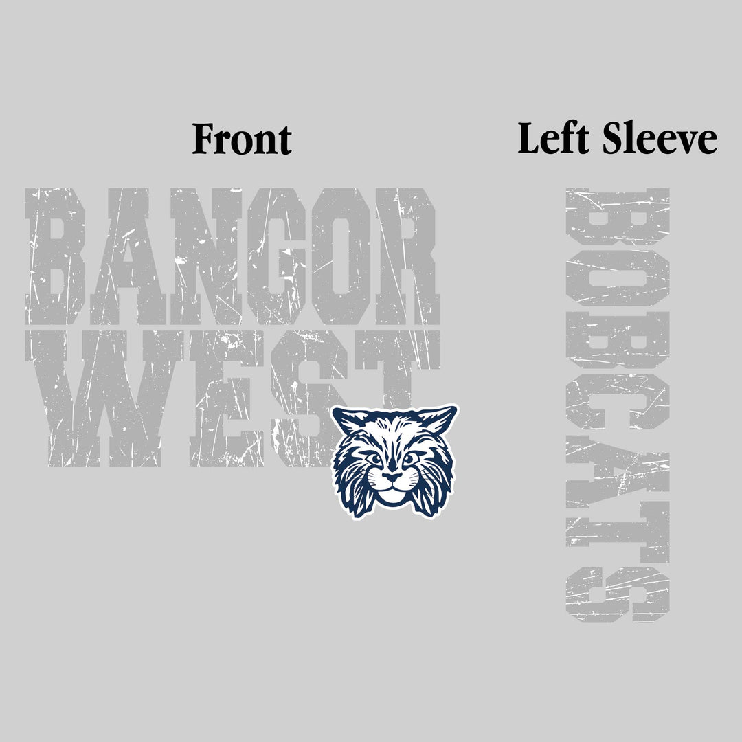 Bangor West Elementary - Spirit Wear - Distressed School Name with Mascot and Sleeve
