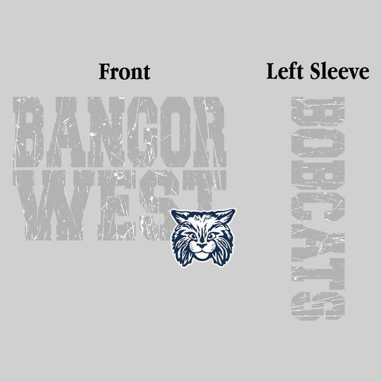 Bangor West Elementary - Spirit Wear - Distressed School Name with Mascot and Sleeve