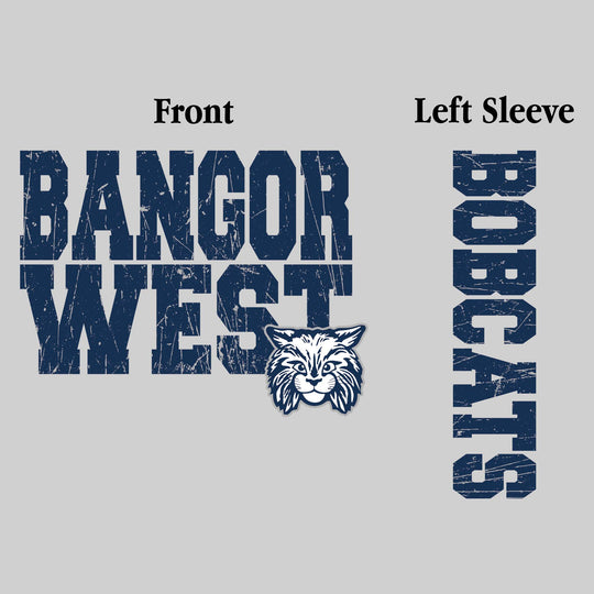 Bangor West Elementary - Spirit Wear - Distressed School Name with Mascot and Sleeve