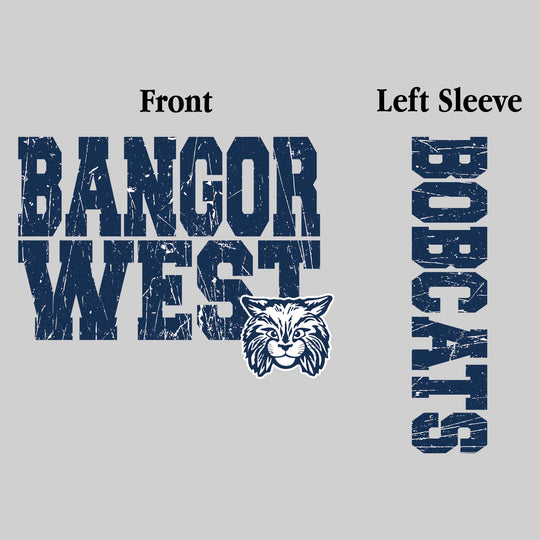 Bangor West Elementary - Spirit Wear - Distressed School Name with Mascot and Sleeve