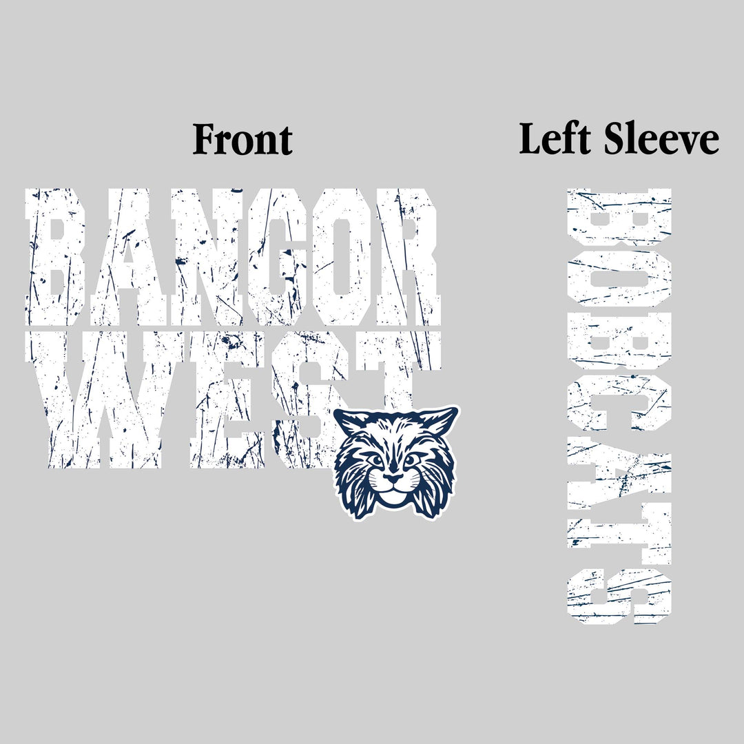 Bangor West Elementary - Spirit Wear - Distressed School Name with Mascot and Sleeve