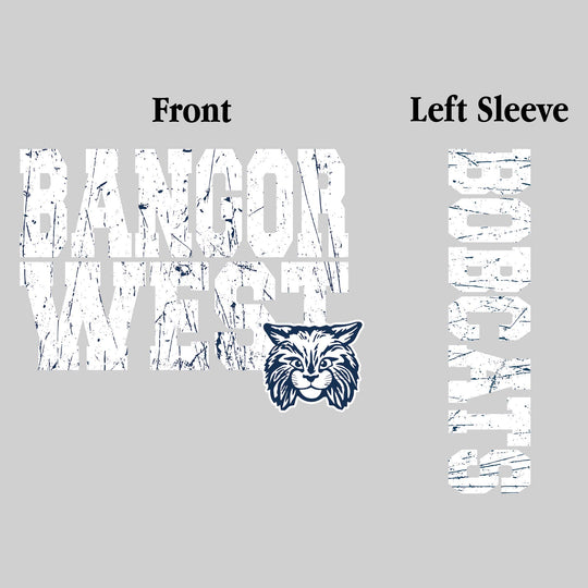Bangor West Elementary - Spirit Wear - Distressed School Name with Mascot and Sleeve