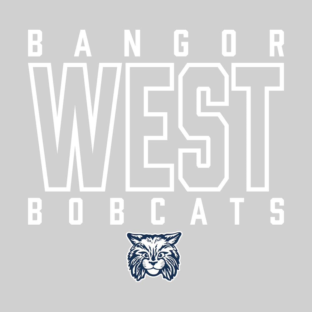 Bangor West Elementary - Spirit Wear - Outlined School Name with Mascot Name & Mascot