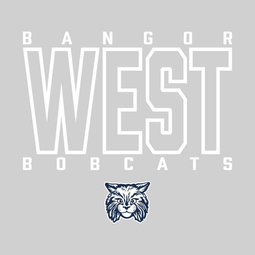 Bangor West Elementary - Spirit Wear - Outlined School Name with Mascot Name & Mascot