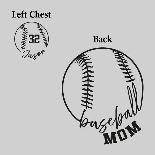 Baseball Mom - Cursive Text with Baseball Shape - Personalize