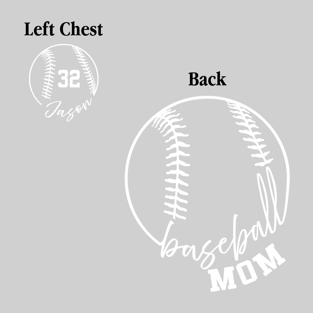 Baseball Mom - Cursive Text with Baseball Shape - Personalize