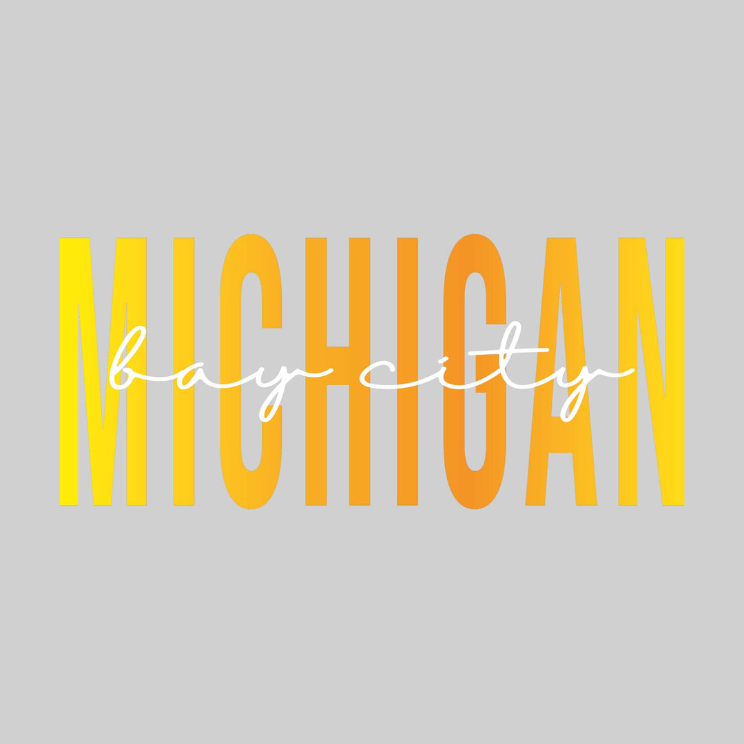 Michigan In Cursive Bay City - Michigan - Color Blend with Cursive Text – Oddly Creative Design