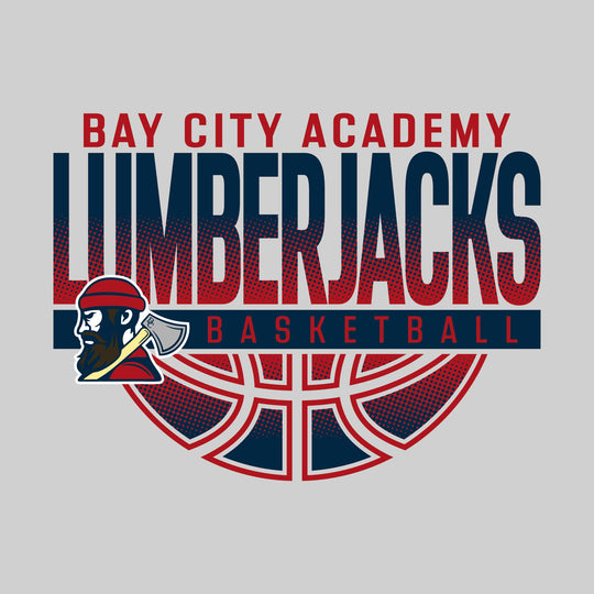 Bay City Academy - Basketball - Halftone Lumberjacks Over Basketball with Mascot