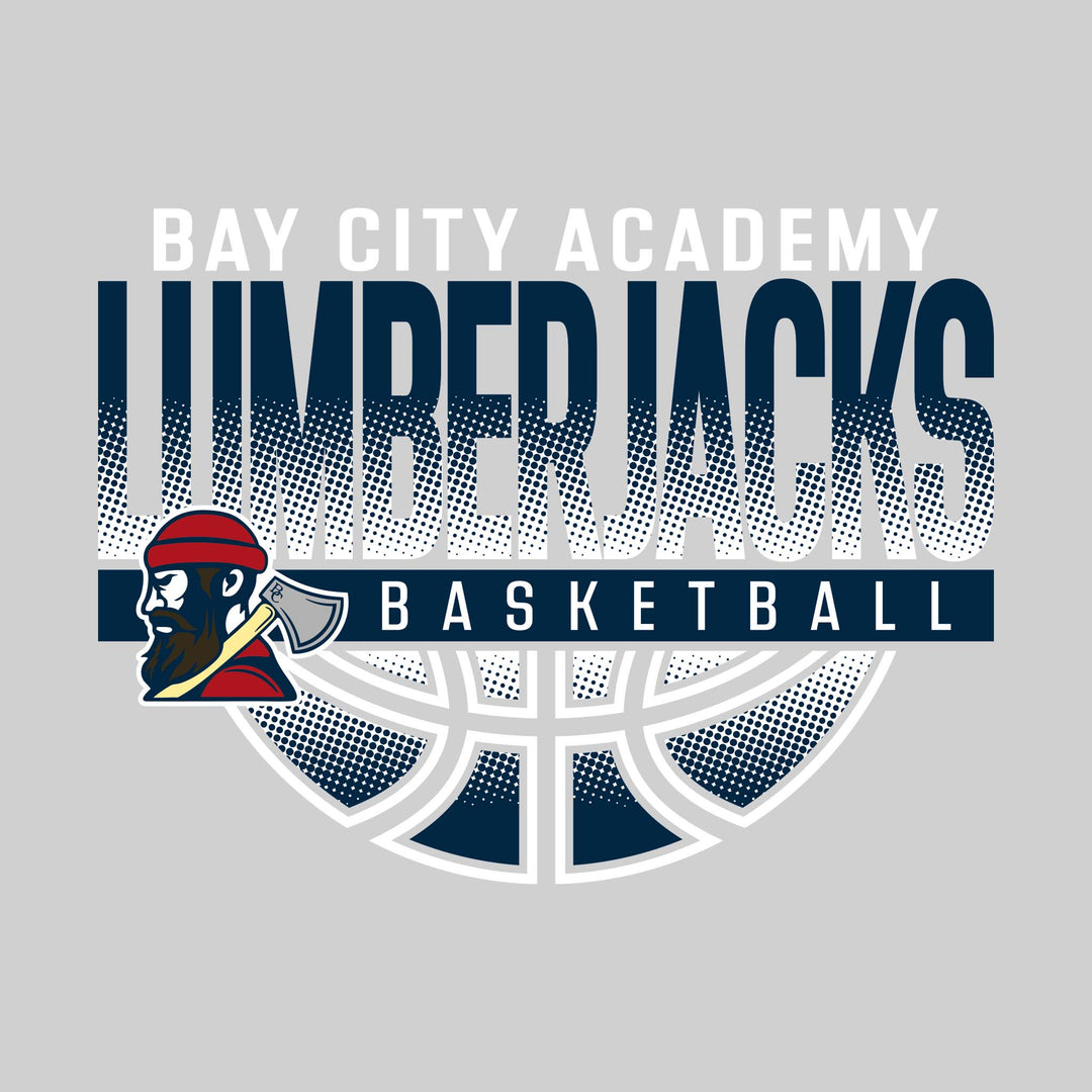 Bay City Academy - Basketball - Halftone Lumberjacks Over Basketball with Mascot