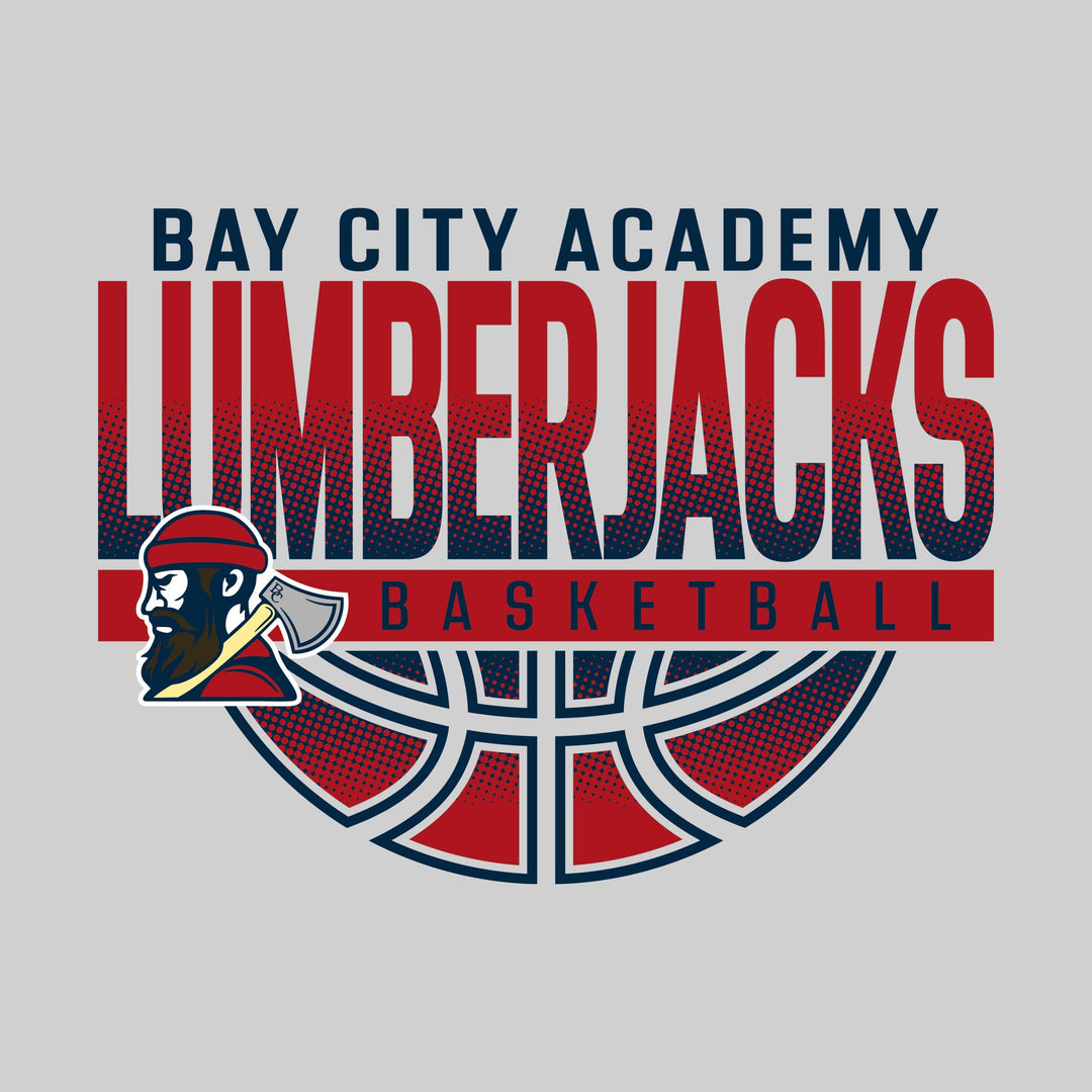 Bay City Academy - Basketball - Halftone Lumberjacks Over Basketball with Mascot