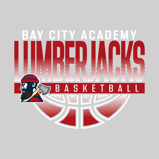 Bay City Academy - Basketball - Halftone Lumberjacks Over Basketball with Mascot