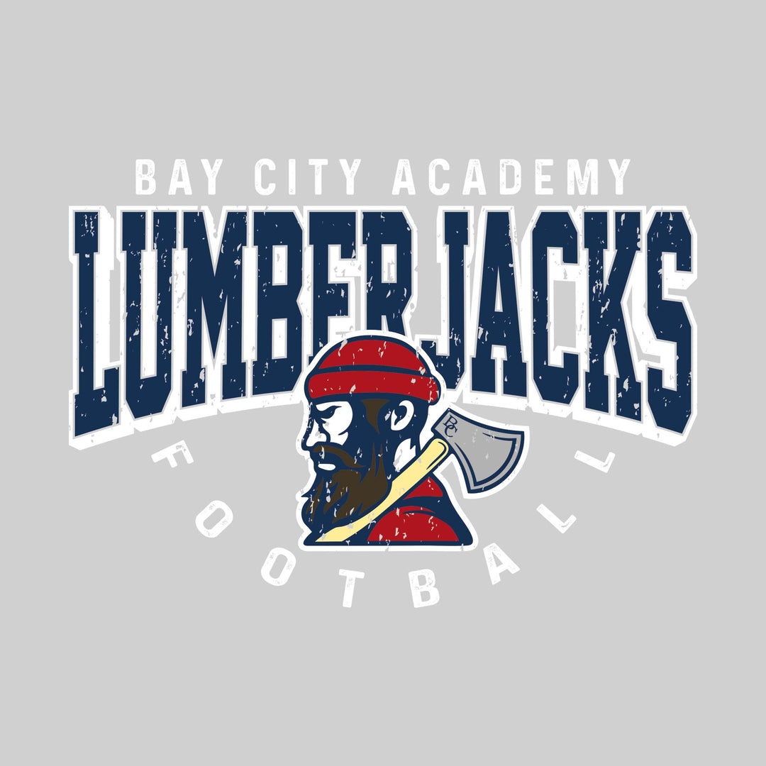 Bay City Academy - Football - Distressed Text with Mascot and Arched Football