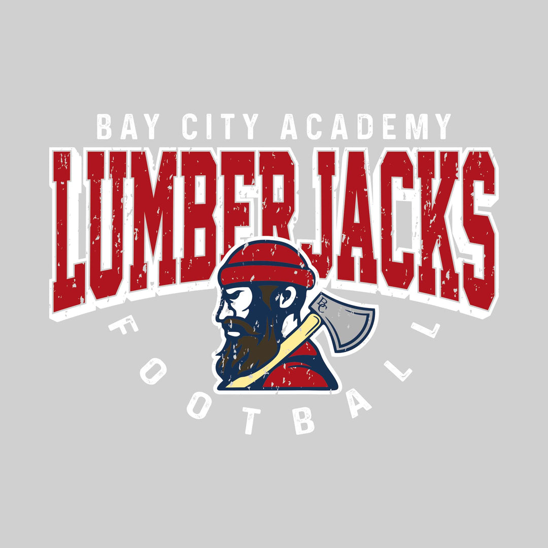 Bay City Academy - Football - Distressed Text with Mascot and Arched Football