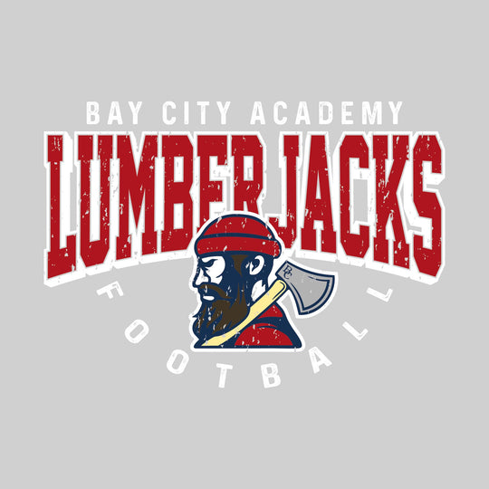 Bay City Academy - Football - Distressed Text with Mascot and Arched Football