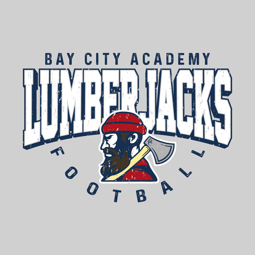 Bay City Academy - Football - Distressed Text with Mascot and Arched Football