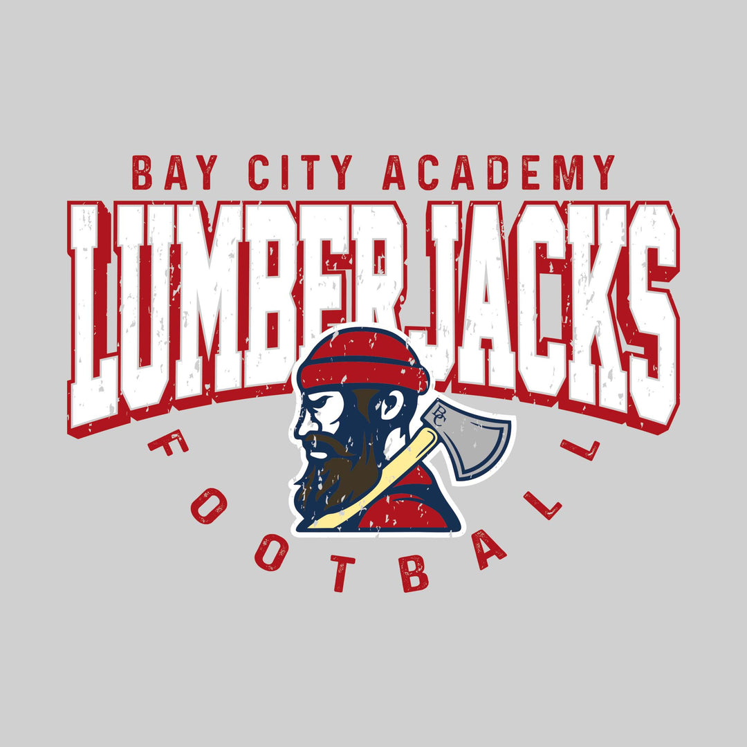 Bay City Academy - Football - Distressed Text with Mascot and Arched Football