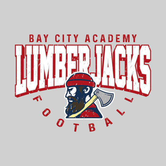 Bay City Academy - Football - Distressed Text with Mascot and Arched Football