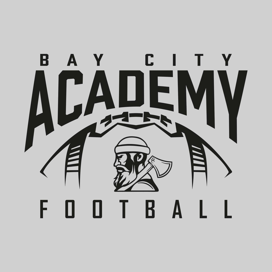 Bay City Academy - Football - Monochrome - Arched School Name with Football Shape & Mascot