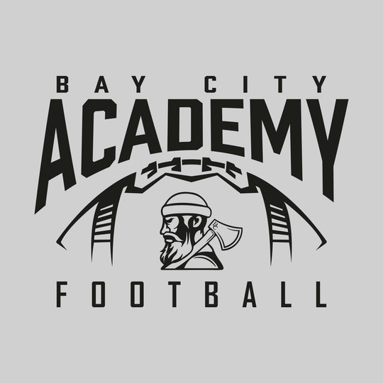 Bay City Academy - Football - Monochrome - Arched School Name with Football Shape & Mascot