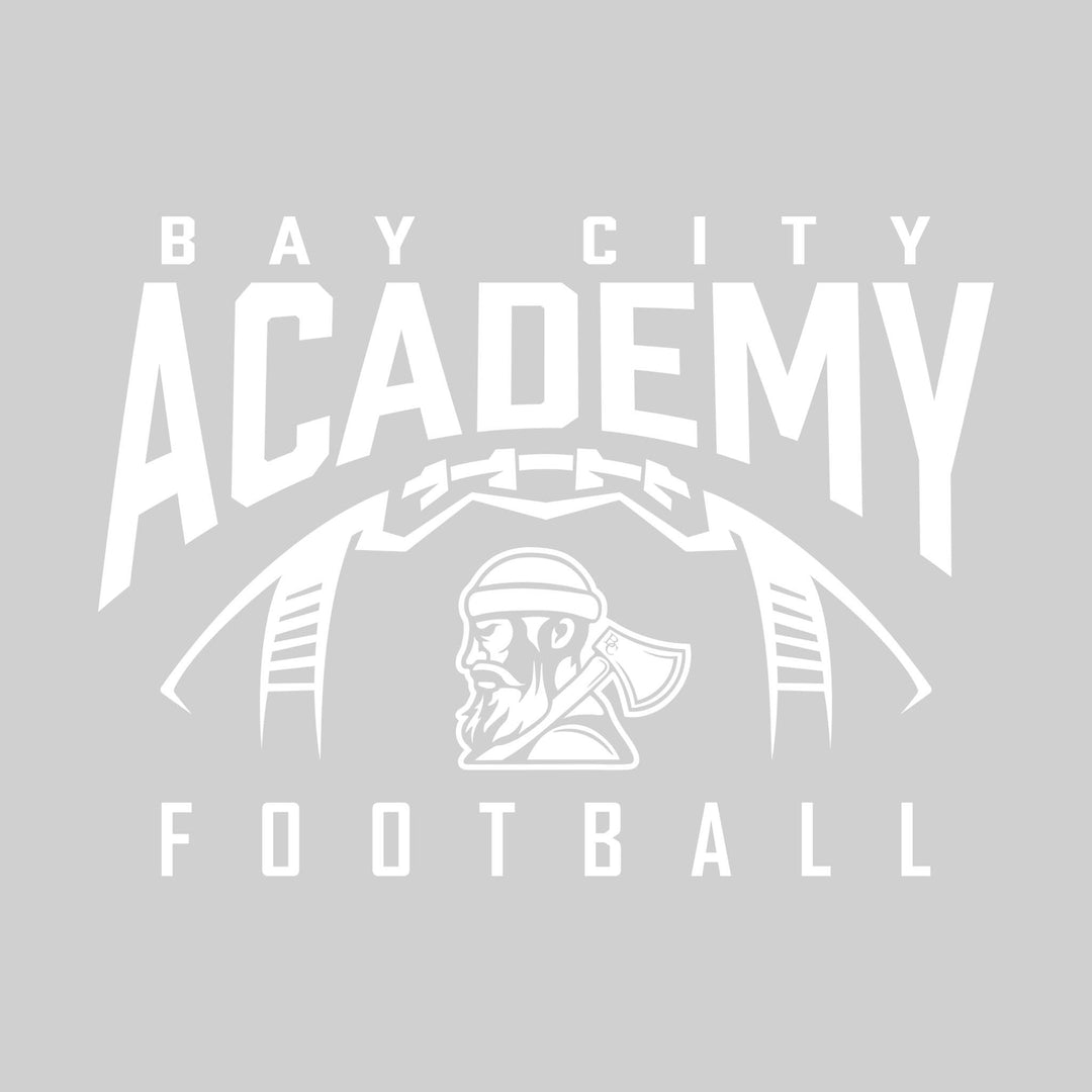 Bay City Academy - Football - Monochrome - Arched School Name with Football Shape & Mascot
