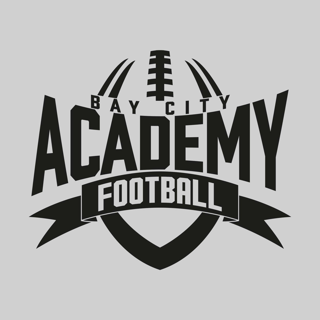 Bay City Academy - Football - Monochrome - School Name with Football Shape and Banner