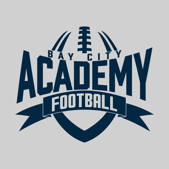 Bay City Academy - Football - Monochrome - School Name with Football Shape and Banner
