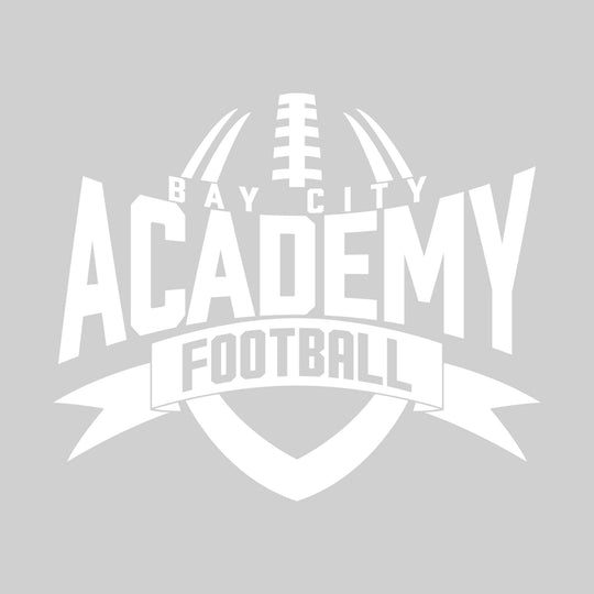Bay City Academy - Football - Monochrome - School Name with Football Shape and Banner
