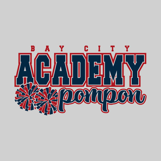 Bay City Academy - Pompon - School Name Over Pompon with Poms - Red &amp; White