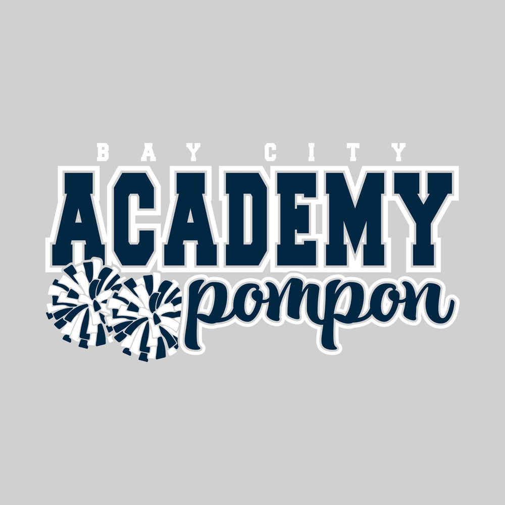 Bay City Academy - Pompon - School Name Over Pompon with Poms - Red & White