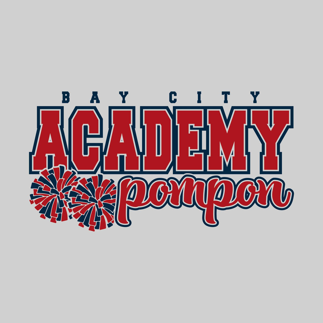 Bay City Academy - Pompon - School Name Over Pompon with Poms - Red &amp; White