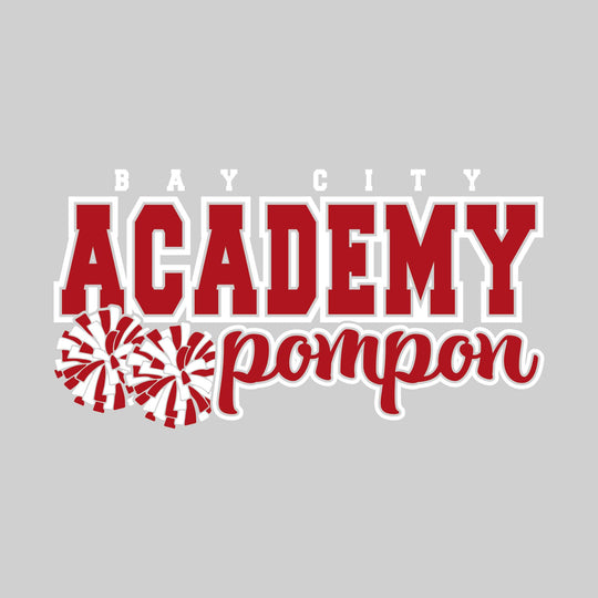 Bay City Academy - Pompon - School Name Over Pompon with Poms - Red &amp; White