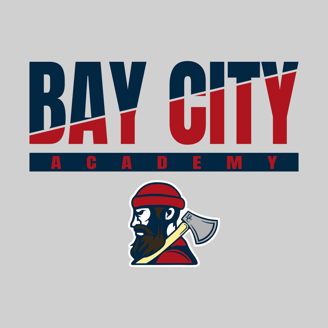 Bay City Academy - Spirit Wear - Split-Color School Name with Mascot