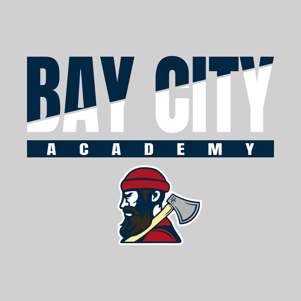 Bay City Academy - Spirit Wear - Split-Color School Name with Mascot
