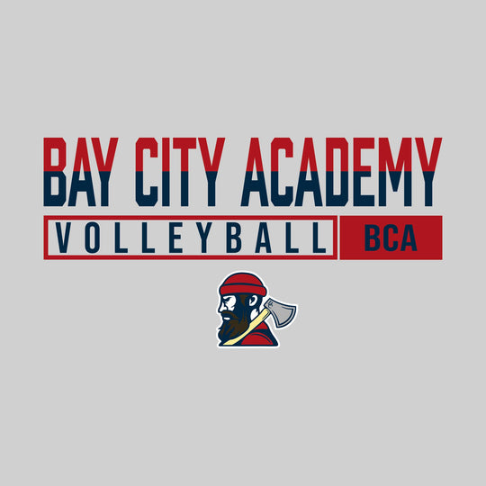 Bay City Academy - Volleyball - Split-Color School Name With Acronym Over Mascot