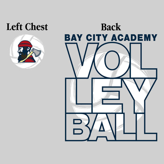 Bay City Academy - Volleyball - Stacked Letters with Sketched Volleyball Inset